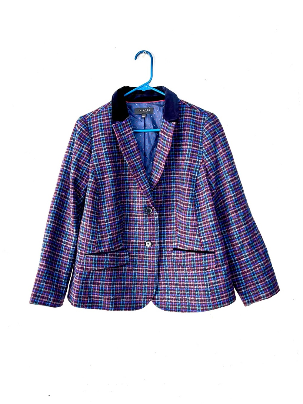 Talbots Wool Blend Blazer Jacket 14WP Plus Petites Velvet Collar Lined
